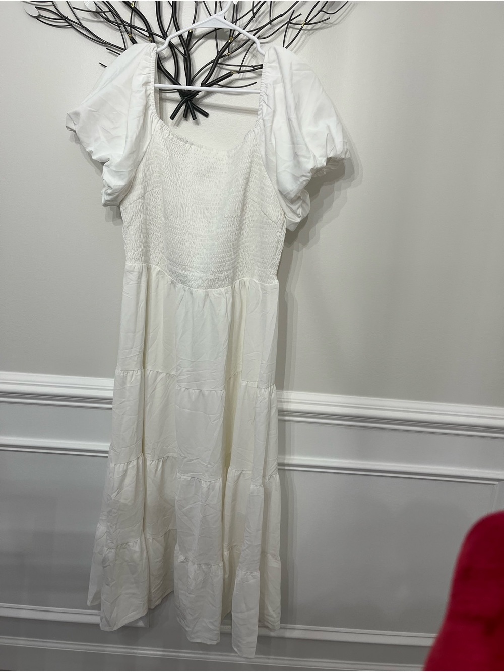 PrettyGarden White Smocked Maxi Dress Size XL Puff Sleeve NWT